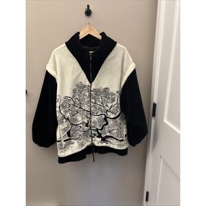 Deep Pile Fleece Jacket Womens Large Vintage Denali Forest Print Retro